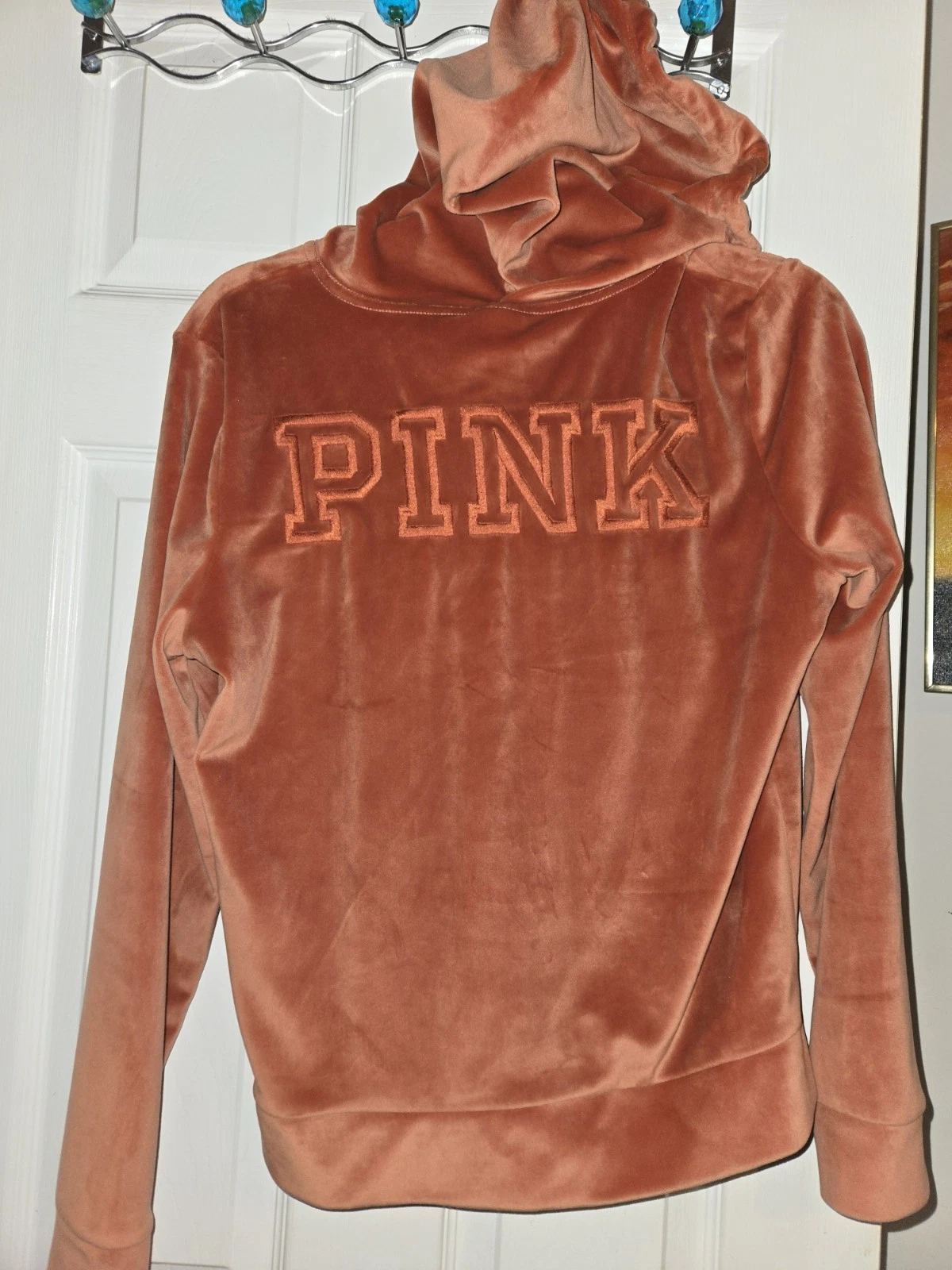 UNDERCOVER Felpa con cappuccio Victoria's Secret rosa velluto zip davanti arancione piccola