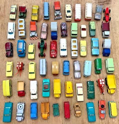 60 Vintage Matchbox Lesney Older CARS and TRUCKS in Varying Condition