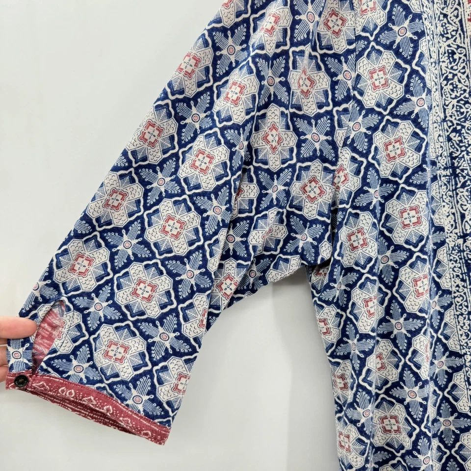 Lucky Brand Boho Printed Cotton Knit Top Sz 2X Red Blue Casual Office Split Neck - Image 3 of 4