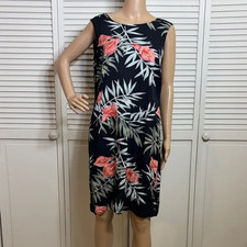 Tommy Bahama Black Tropical Floral Silk Shift Multicolor Lined Dress Size 14