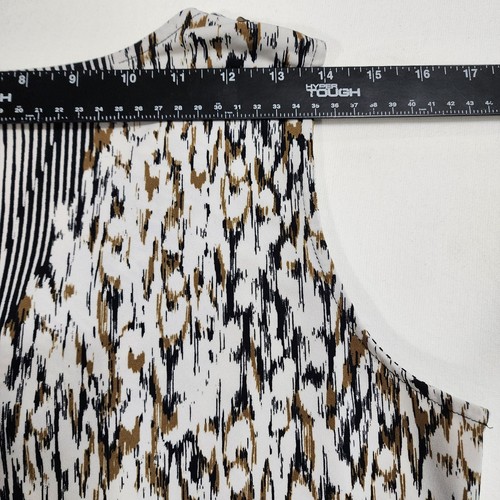 Calvin Klein Sz L Blouse Top Geometric Sleeveless Drape Neckline Gold Black - Picture 7 of 12