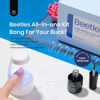 Beetles Gel Nail Kit Almond-500Pcs Gel Nails Tip Easy Extension Set Short Alm...