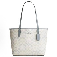 NWT Coach Medium City Tote Bag Pretty Signature Canvas CDZ09 Silver CHALK/BLUE