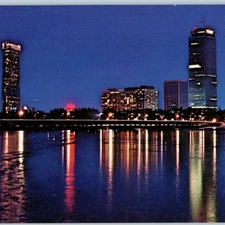 c1970s Boston, MA Back Bay Skyline Night Charles River Oversized 8.25" PC Vtg 8P