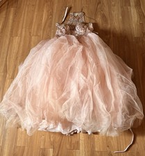 Girls Long Blush Pink Tulle Ball Gown Dress Sleeveless Ruffle Formal Wedding