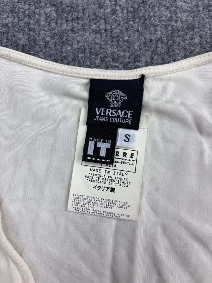 Versace Jeans Couture Cardigan Top Women's Small Ivory Long Sleeve Tie Front - Image 2 of 4