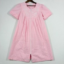 Miss Elaine Cotton Nightgown House Coat Pink Gingham Zip Petite Small Comfort