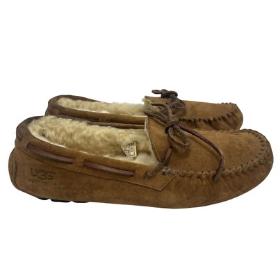 UGG Australia Dakota Suede Fur Lined Slip On Moccasins Loafers Chestnut Women 8