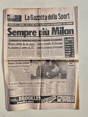 Gazzetta Dello Sport 28 November 1977 Pescara-Milan 1-2 -Rivera Hit By Stone