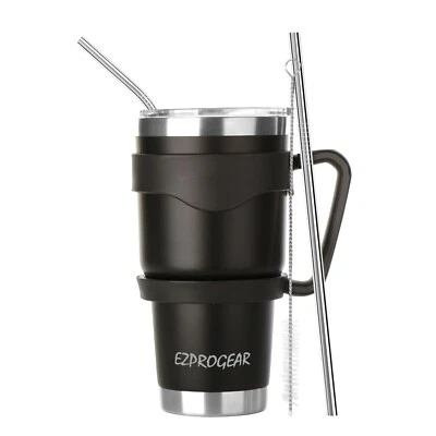 30 oz Stainless Steel Tumbler w/ Lid Handle & Straws Insulated Travel Coffee Mug