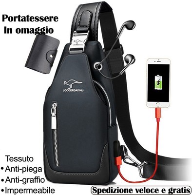 MARSUPIO DA PETTO UOMO MULTITASCHE TRACOLLA REGOLABILE BORSA ZAINO BORSELLO