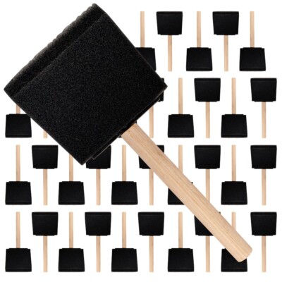 36Count - 3'' Disposable Poly Foam Brushes for All Paints, Stains, Varnish & Glue