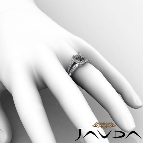 Halo Setting Semi Mount Diamond Engagement Emerald Ring 18k White Gold 0.55Ct - Picture 6 of 6