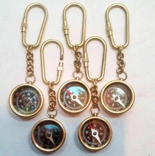 LOTE DE 5 LLAVEROS BRÚJULA BOLSILLO LATÓN ANTIGUO REGALO MARÍTIMO NÁUTICO VINTAGE