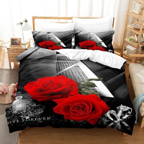2023 Red Rose Duvet Cover Set Large Extra Large Full 3D Bedding Set Pillow Cover - Picture 9 of 41