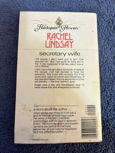 Harlequin Presents, Secretary Wife by Rachel Lindsay, Book #164 1976, Vintage - Picture 2 of 6