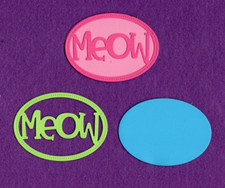 CAT MEOW OVAL WITH BACKGROUND  die cuts scrapbook cards