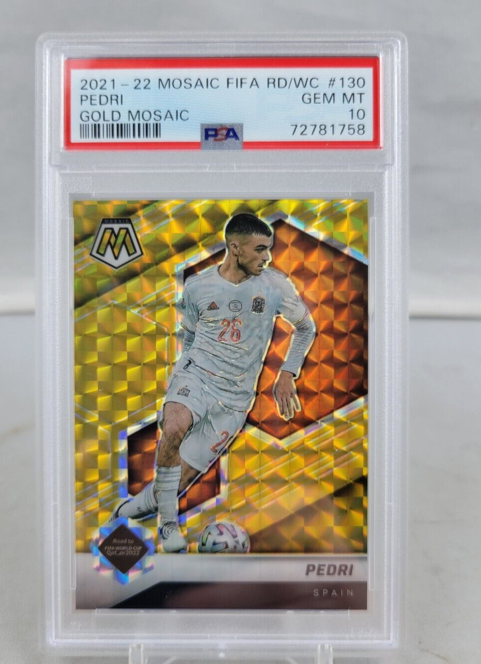 2021-22 Panini Mosaic FIFA World Cup Pedri Spain #130 Gold Mosaic # 05/10 PSA 10