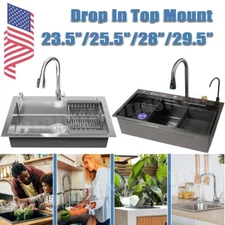 23.5"/25.5"/28"/29.5" Drop In Kitchen Sink Stainless Steel Single Bowl Top Mount