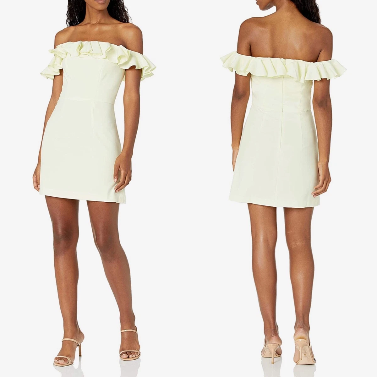 Whisper light off top the shoulder ruffle dress