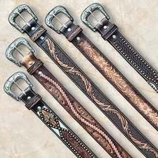 Men's Western Belt Cowboy Full Grain Leather Heavy Duty With Removable Buckle