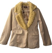 Faux Fur Fleece Jacket Large Bow Penny Lane Style Surf Lining Y2K Women’s Sz L