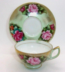 Vintage Lefton China Tea Cup and Saucer Pink Roses- Hand Painted