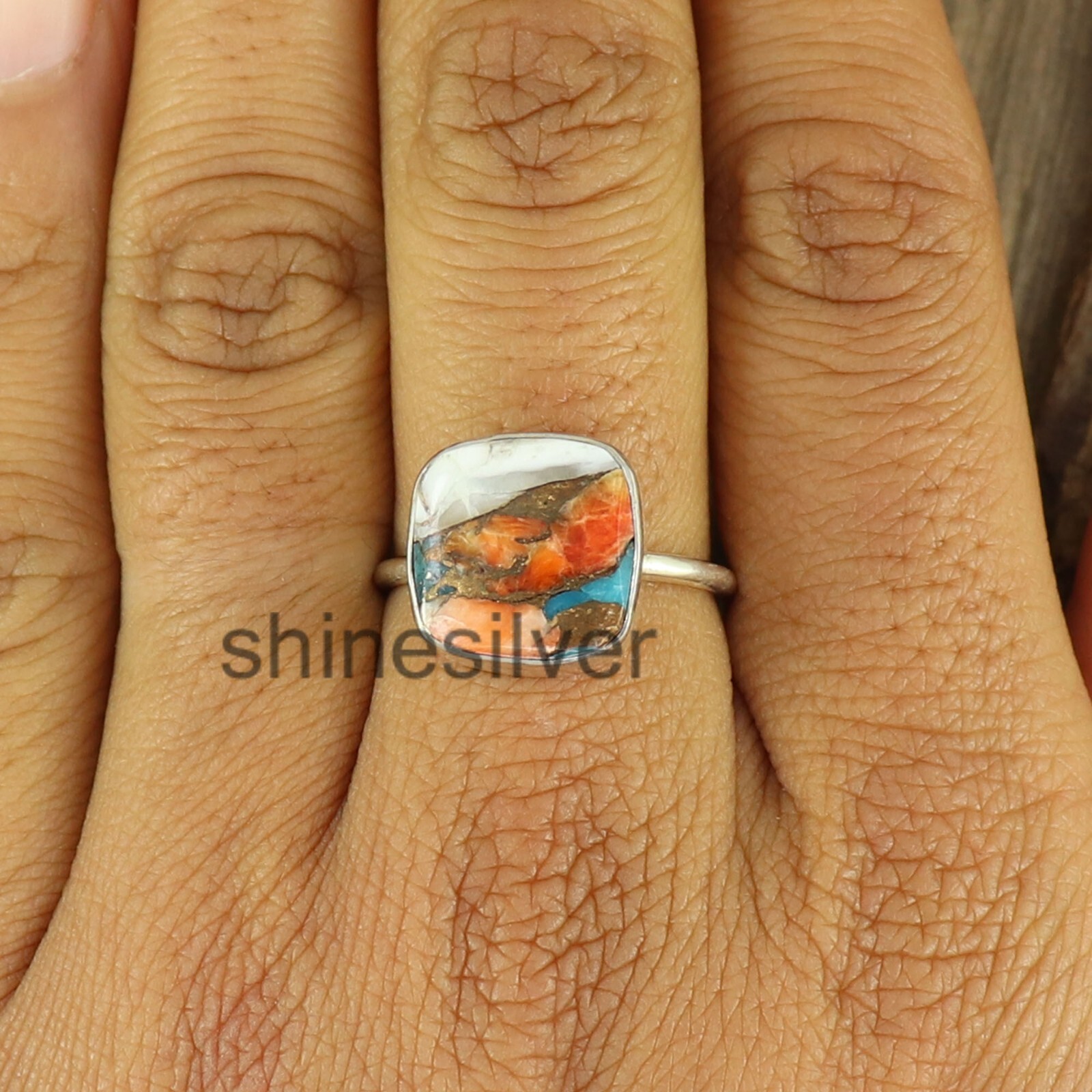 Oyster Turquoise 925 Sterling Silver Boho Statement Handmade Women Ring ...