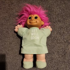 Russ Berrie Pink Hair Get Well Soon Troll Baby Doll Plush 12" Tall Cloth