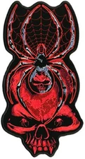 Black Widow Spider on Skull Head Patch (5.0 X 2.5 inch - Iron on Sew on)
