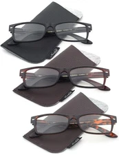 3 Packs Classic Rectangular Frame Reading Glasses for Men, +1.00-+3.00, w/ Pouch