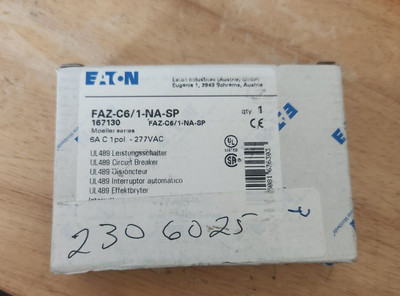 EATON FAZ-C6/1-NA-SP Single Pole 6A Circuit Breaker 277VAC UL489 Moeller