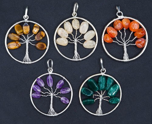 Collana con ciondolo albero della vita pietra preziosa naturale ciondolo cristallo guarigione chakra - Foto 3 di 9