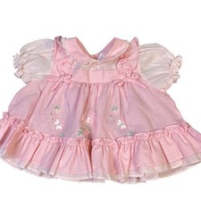 Vintage Pink Butterfly Embroidered Baby Girl Dress Ruffle 12 Months Pageant