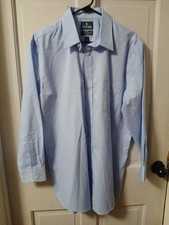 Stafford Men's Blue LS Button Down Dress Shirt Sz 17 Travel Fitted Sz 17