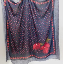 Vintage Red  Black Silk Scarf Poppy with Black with White Dots Border 30 x 30