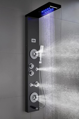 ELLO&ALLO Stainless Steel Shower Panel Tower System,LED Shower Head -  BLACK