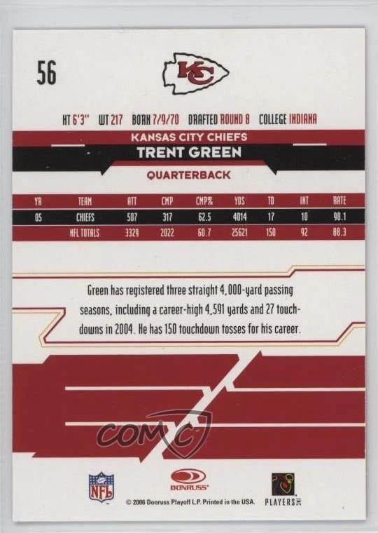 2006 Leaf Rookies & Stars Longevity Ruby /249 Trent Green #56 - Image 2 of 2