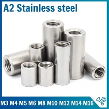 Long Round Coupling Nut A2 Stainless Steel All Thread Cylindrical Nuts M3 - M16