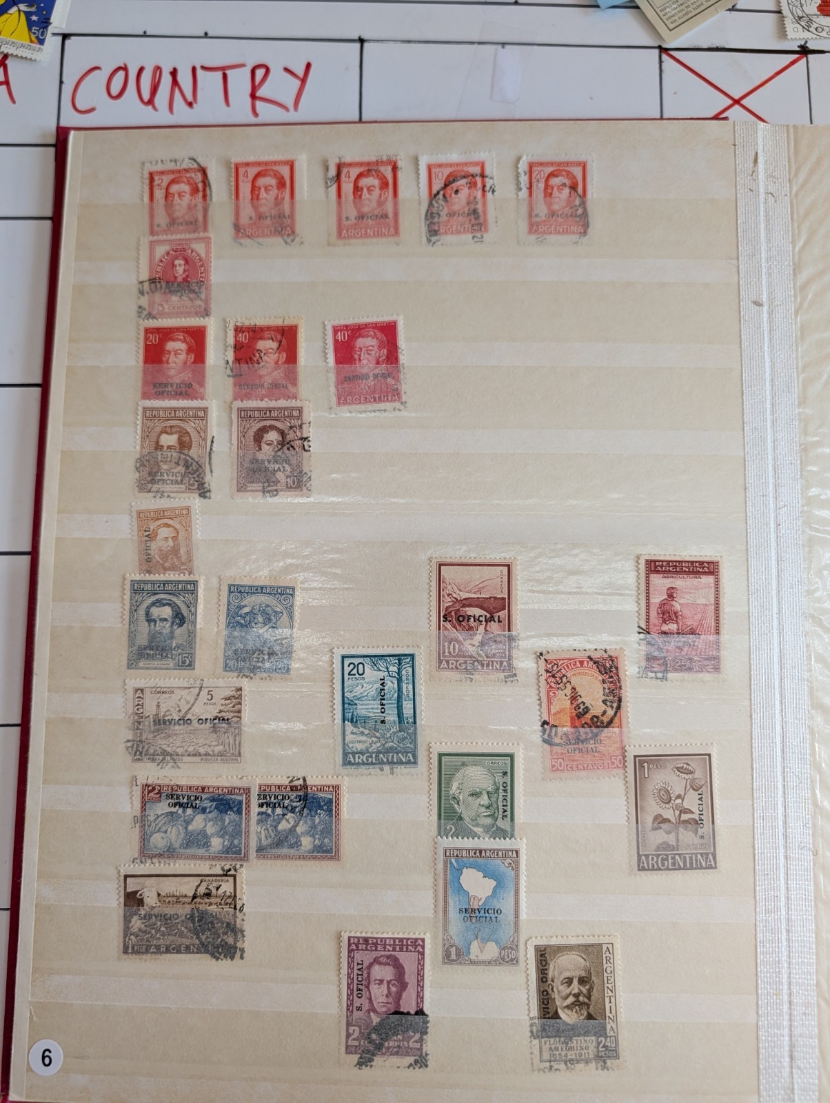 Argentina Stamp Collection in Red Stockbook Older Issues & Officials – Book S517
