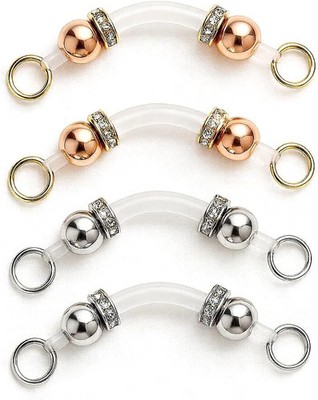 2 Pairs Non-Piercing Nipple Jewelry - Adjustable Silicone Rings with Silver & Go