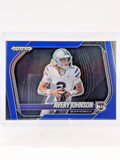 2025 Panini Prizm Black Avery Johnson Blue Prizm NIL Rookie Card /199 #186. rookie card picture