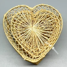 Set of 4 Handmade Woven Natural Abaca Wicker Nesting Heart Shaped Box Baskets