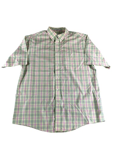 Orvis Shirt Mens Large Green Pink Plaid Button Down Short Sleeve Classic Fit 100