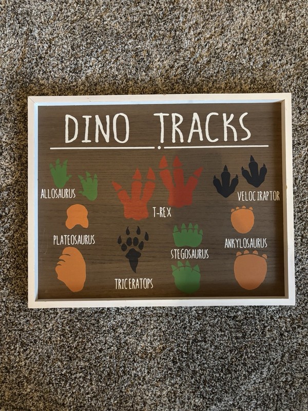 Hobby Lobby Dino Tracks Dinosaur Wall Decor Sign MDF 23.62x18.9 Wall Mount