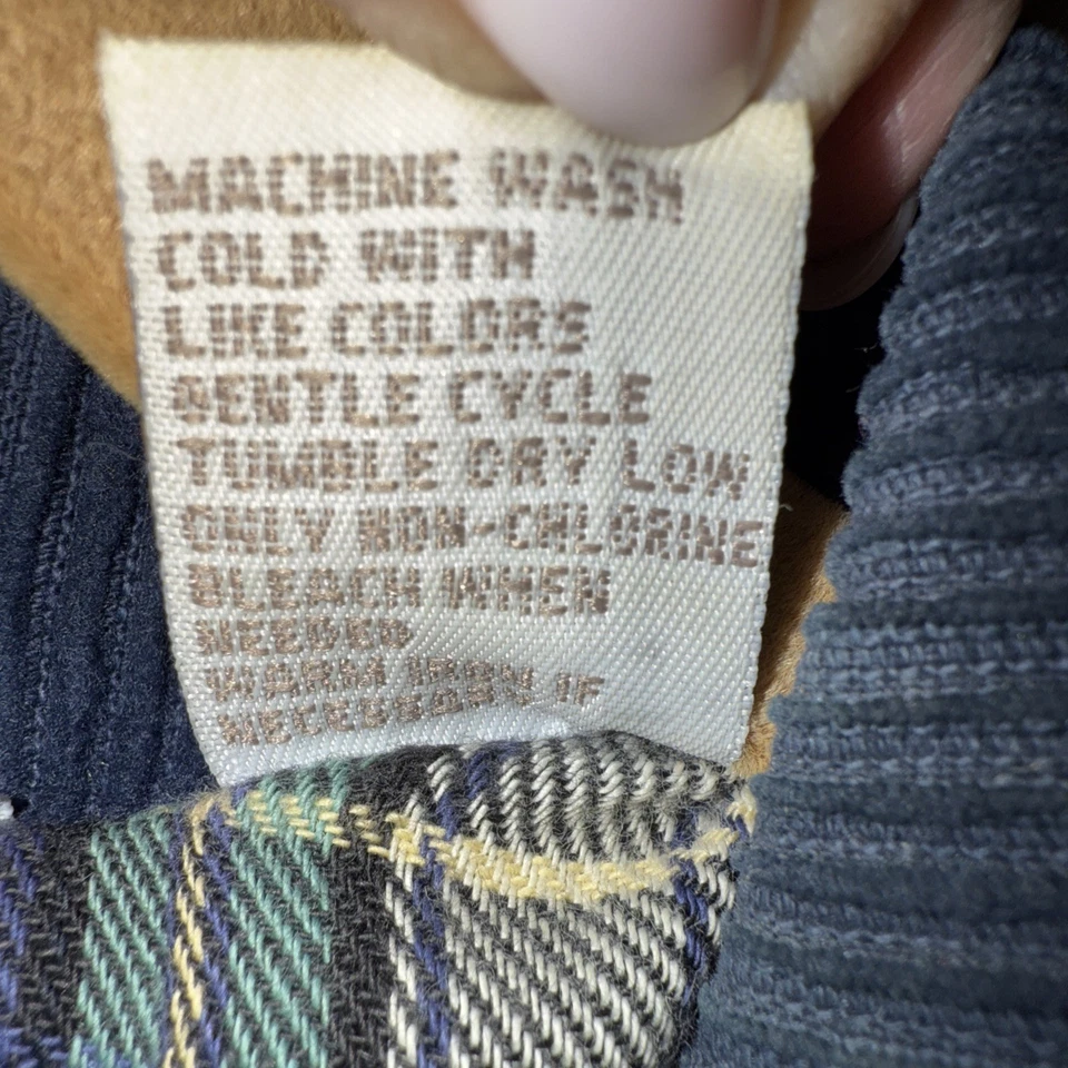 Cherokee Flannel Lined Barn Chore Coat Green XL Navy Corduroy Collar Vtg Good - Image 3 of 4