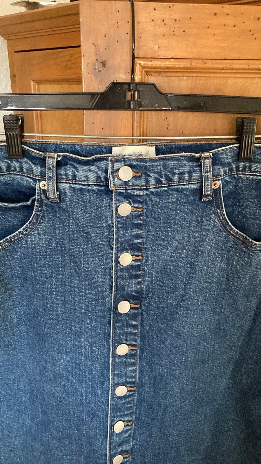 Universal Thread Denim Midi A-Line Button Front S… - image 9