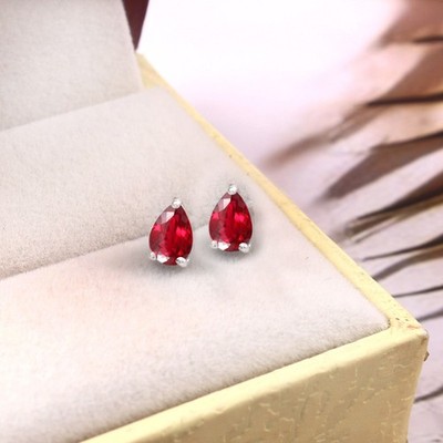 AAA Burma Ruby Studs | 925 Silver Earrings | Pear Cut 6x4 MM Anniversary Gift