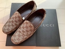 GUCCI Women's Moccasin Canvas Loafers Dress Shoes EU 37 Beige 125867K Authentic