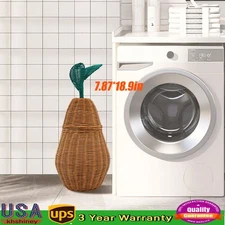 Pear Natural Rattan Basket Hand Woven Storage Bin w/ Lid Decor Basket Organizer